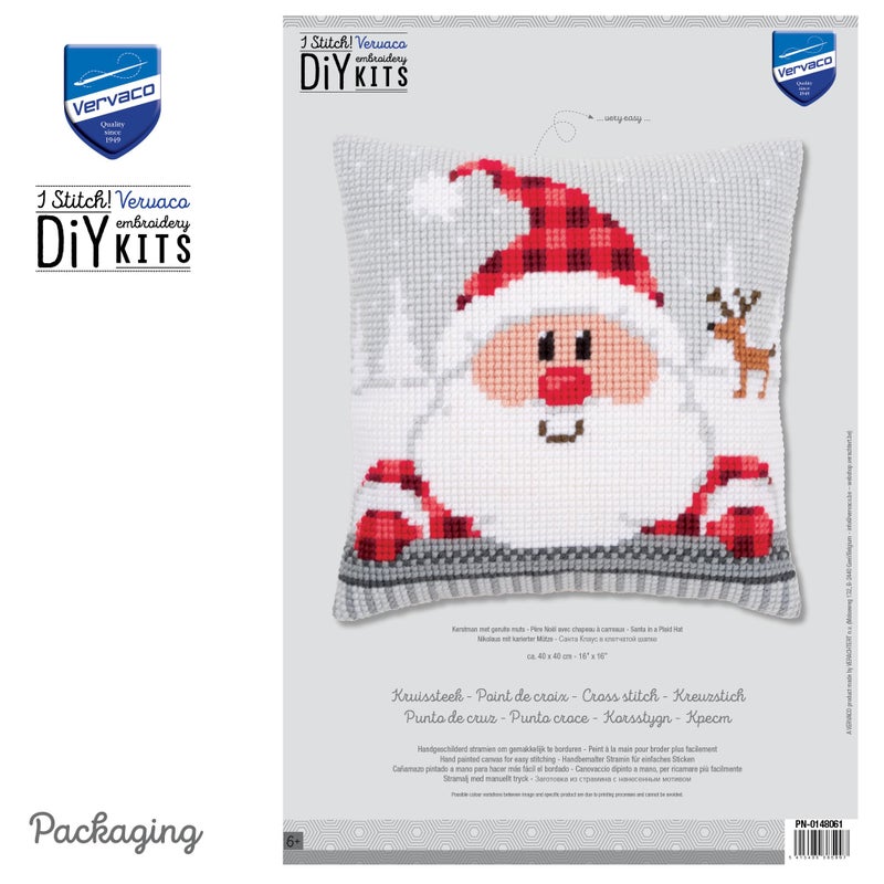 Vervaco Cross Stitch Christmas Pillow Kit Santa Joy DIY Home Decor Stamped Embroidery Chunky Cross Stitch Cushion Craft Supplies ca. 16" x 16" Needlepoint Kits for Adults Creative Gift - Image 3